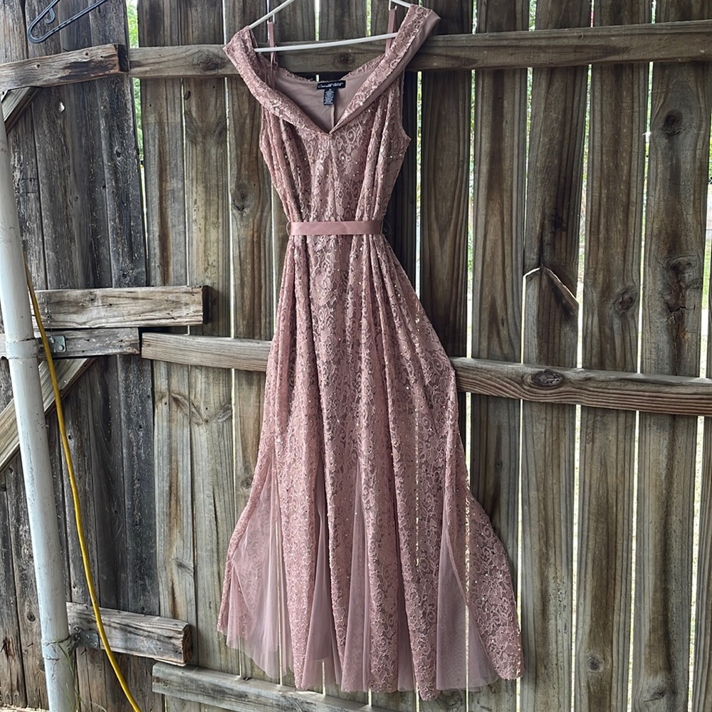 Over the shoulder pink dress